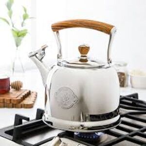 NWT PIONEER WOMAN Stainless Steel Tea Kettle with Wooden Handle